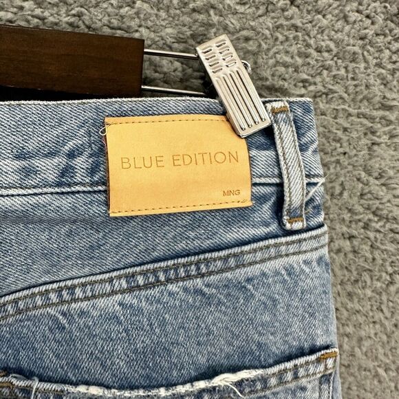 Mango mng Jeans Womens 4 Selina Button Fly Wide Leg Light Wash Distressed Boho - Picture 9 of 11